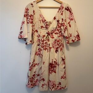 Abercrombie & Fitch Red Floral Flutter Sleeve Cut Out Mini Dress